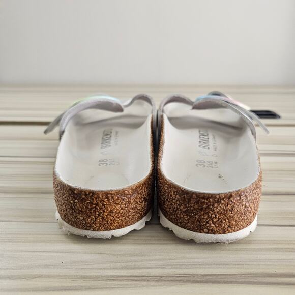 Birkenstock White Leather Rainbow Madrid Big Buckle Sandal Size 38 - Picture 6 of 8